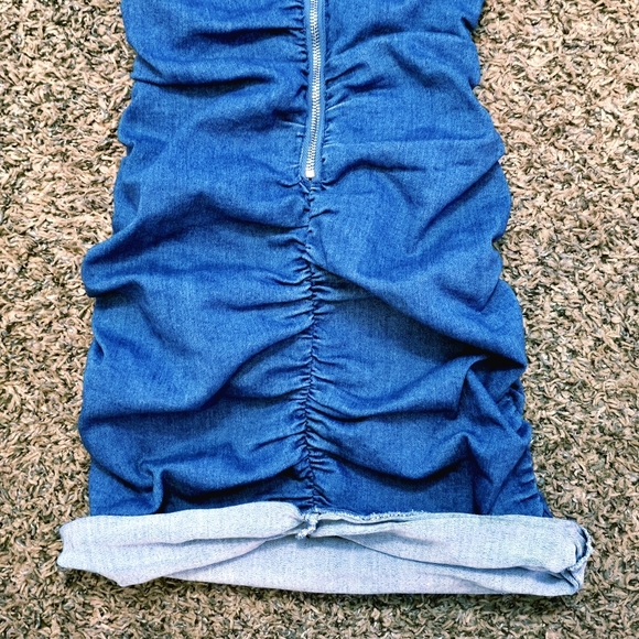 MELEPE Ruched Denim Bodycon Mini Dress – Cutout, Zip Front, Size L - Picture 7 of 7